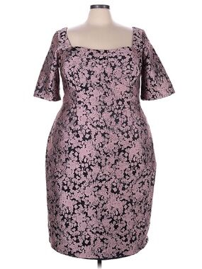 ESHAKTI Floral Brocade Empire Waist Sheath Dress Mauve & Black 3X 24W EUC